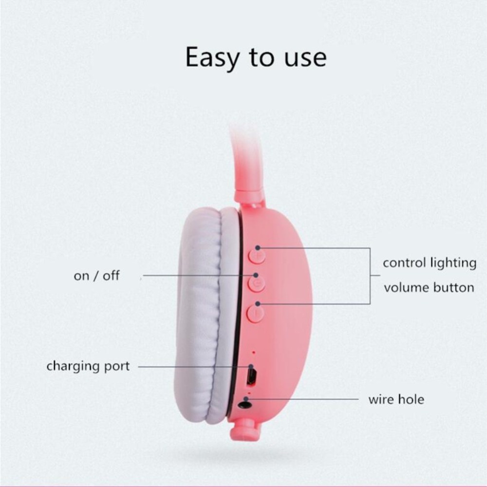 Headset Foldable Cartoon Wireless Cat Ear Headphones Light Bluetooth white - Image 4