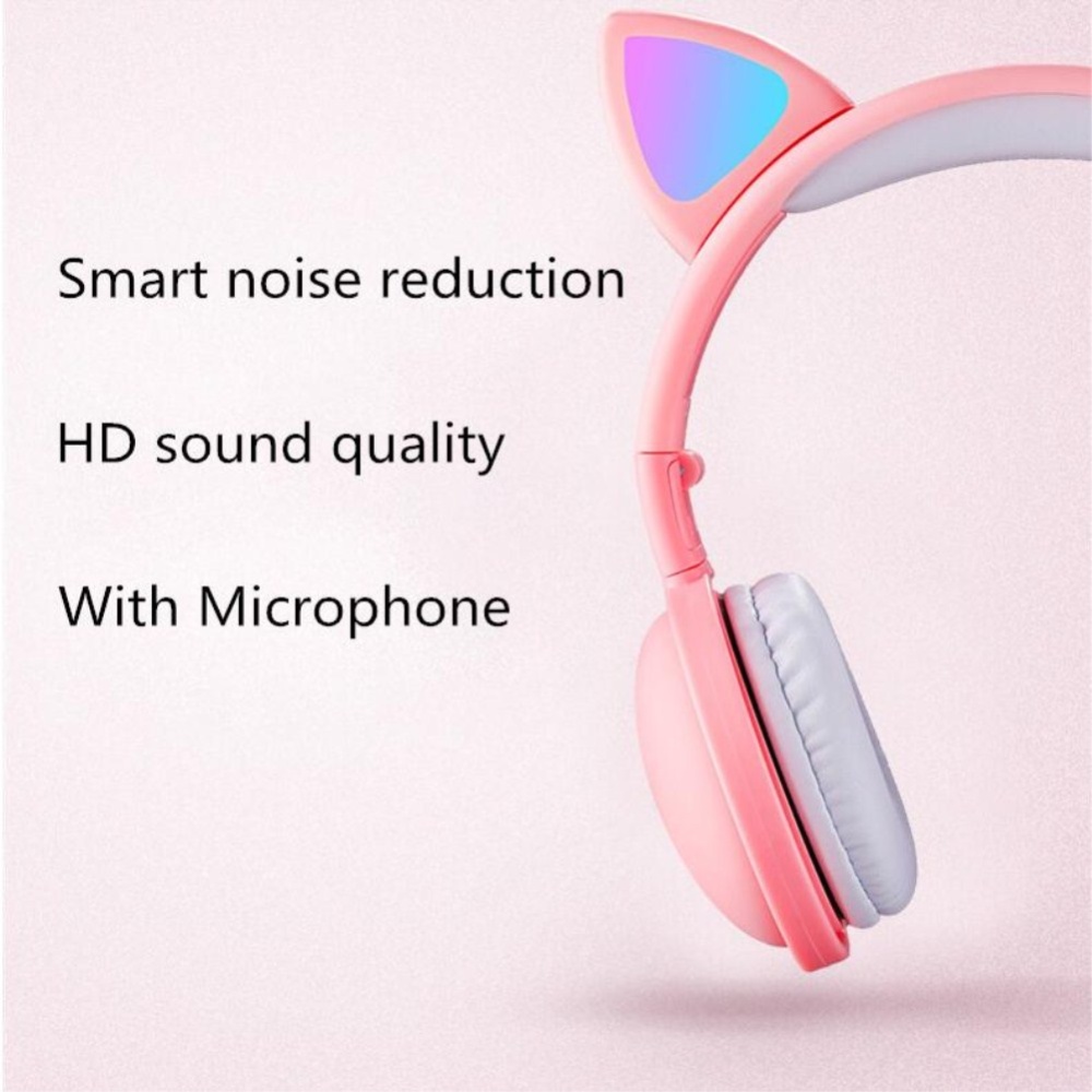 Headset Foldable Cartoon Wireless Cat Ear Headphones Light Bluetooth white - Image 3