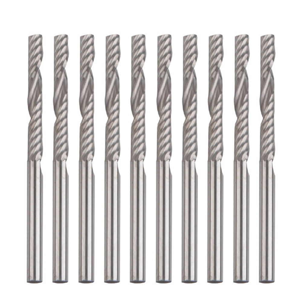 10pcs/lot 3.175*25mm Bits Single Flute Spiral Router Carbide End Mill Cutter Tools silver