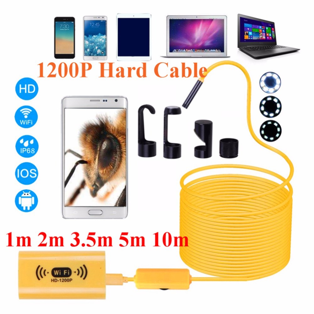 HD Adjustable 8 LEDs WiFi Endoscope Camera 8.0mm IP68 Waterproof 1M 2M 3.5M 5M 10M for iOS Android Windows