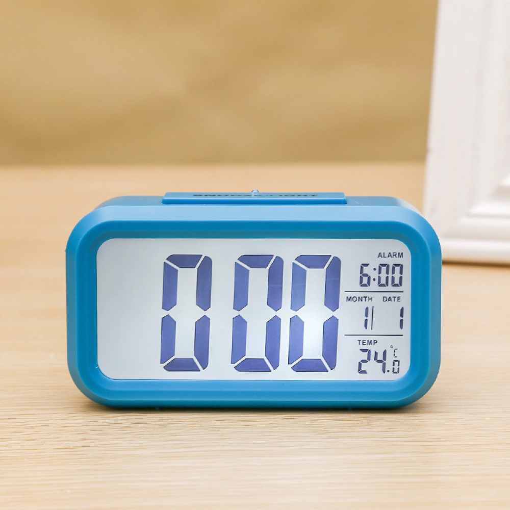 Digital Electronic Alarm Clock With Lcd Backlight Time Calendar Thermometer blue - Image 3