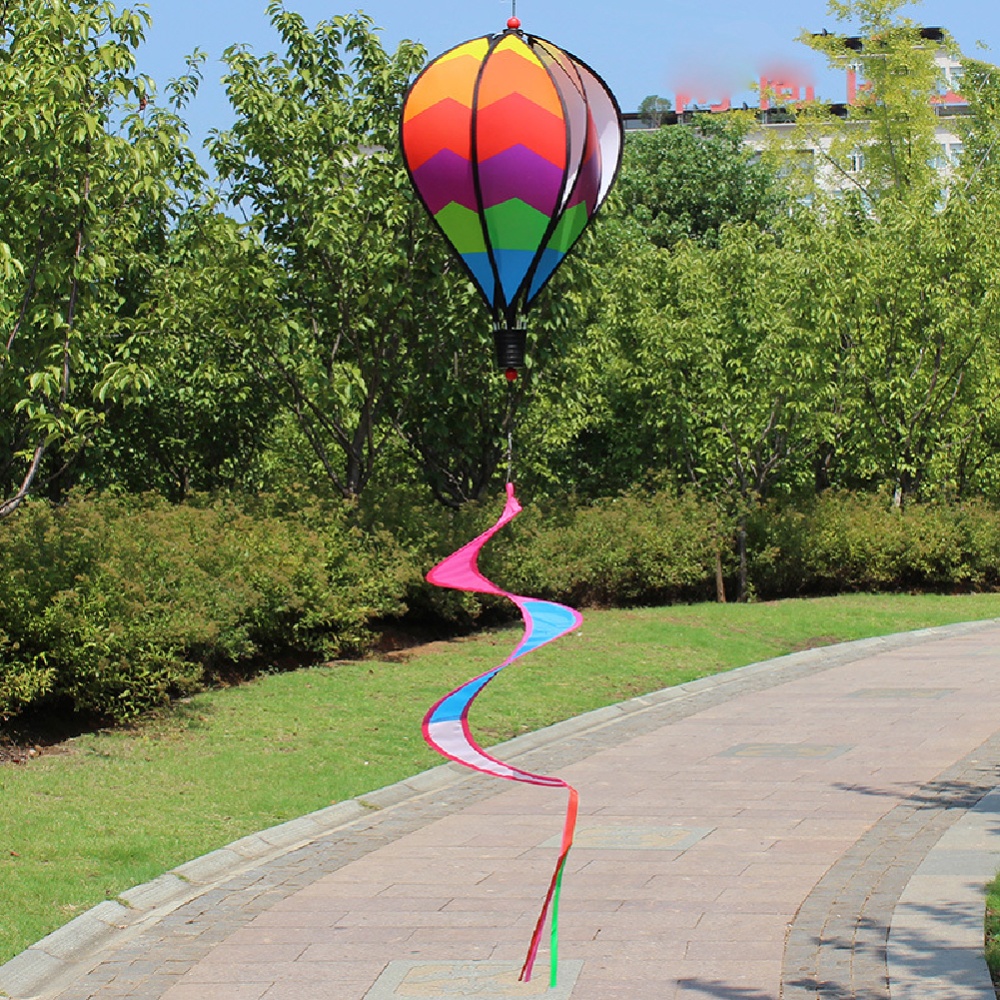 Hot Air Balloons Wind Spinner Striped Windsock Curlie Tail Colorful Kinetic Hanging Decoration Garden Yard Outdoor Toy water chestnut - Image 2