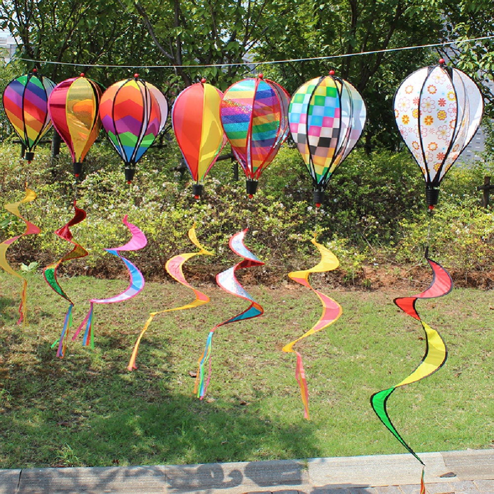 Hot Air Balloons Wind Spinner Striped Windsock Curlie Tail Colorful Kinetic Hanging Decoration Garden Yard Outdoor Toy stripe - Image 2