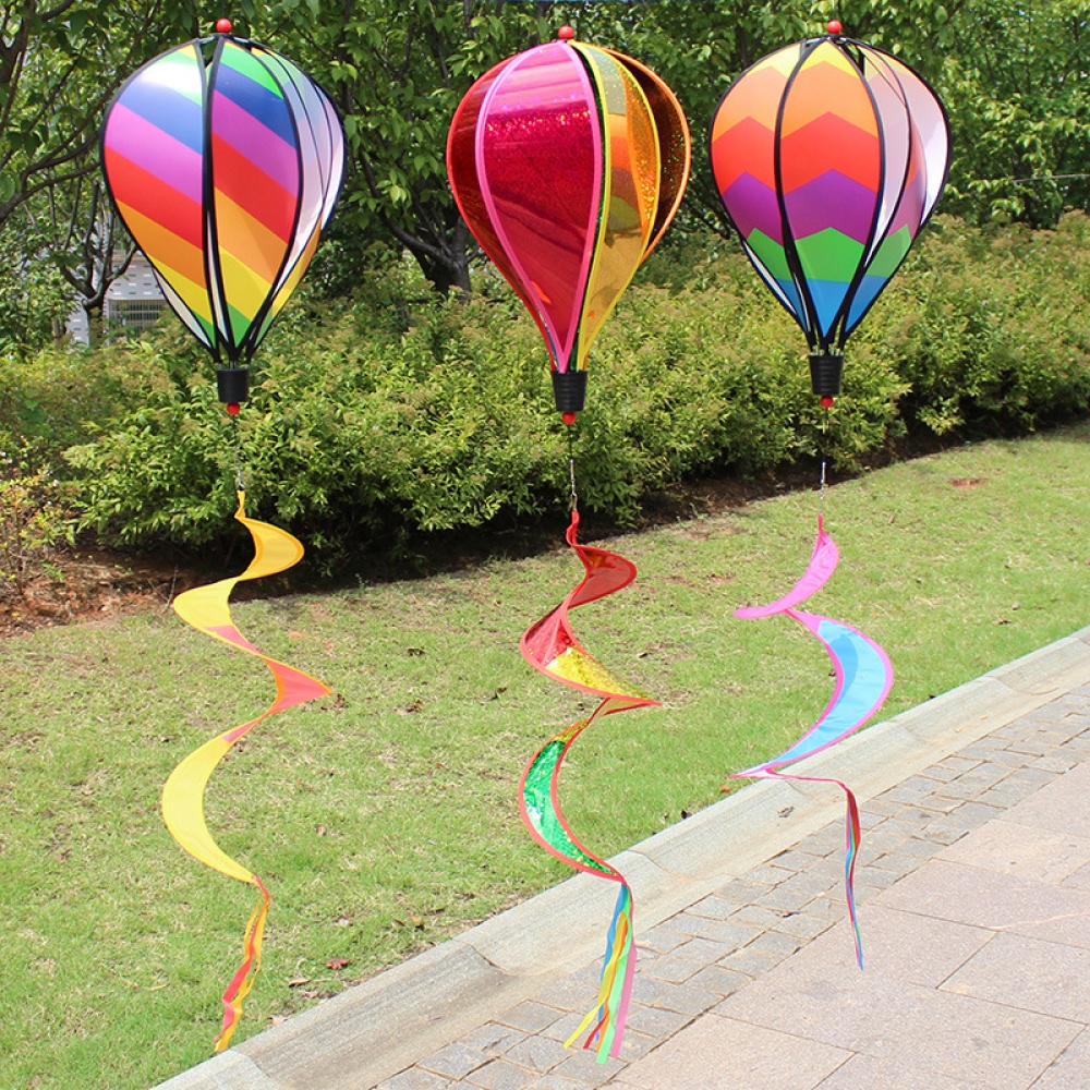 Hot Air Balloons Wind Spinner Striped Windsock Curlie Tail Colorful Kinetic Hanging Decoration Garden Yard Outdoor Toy stripe - Image 3