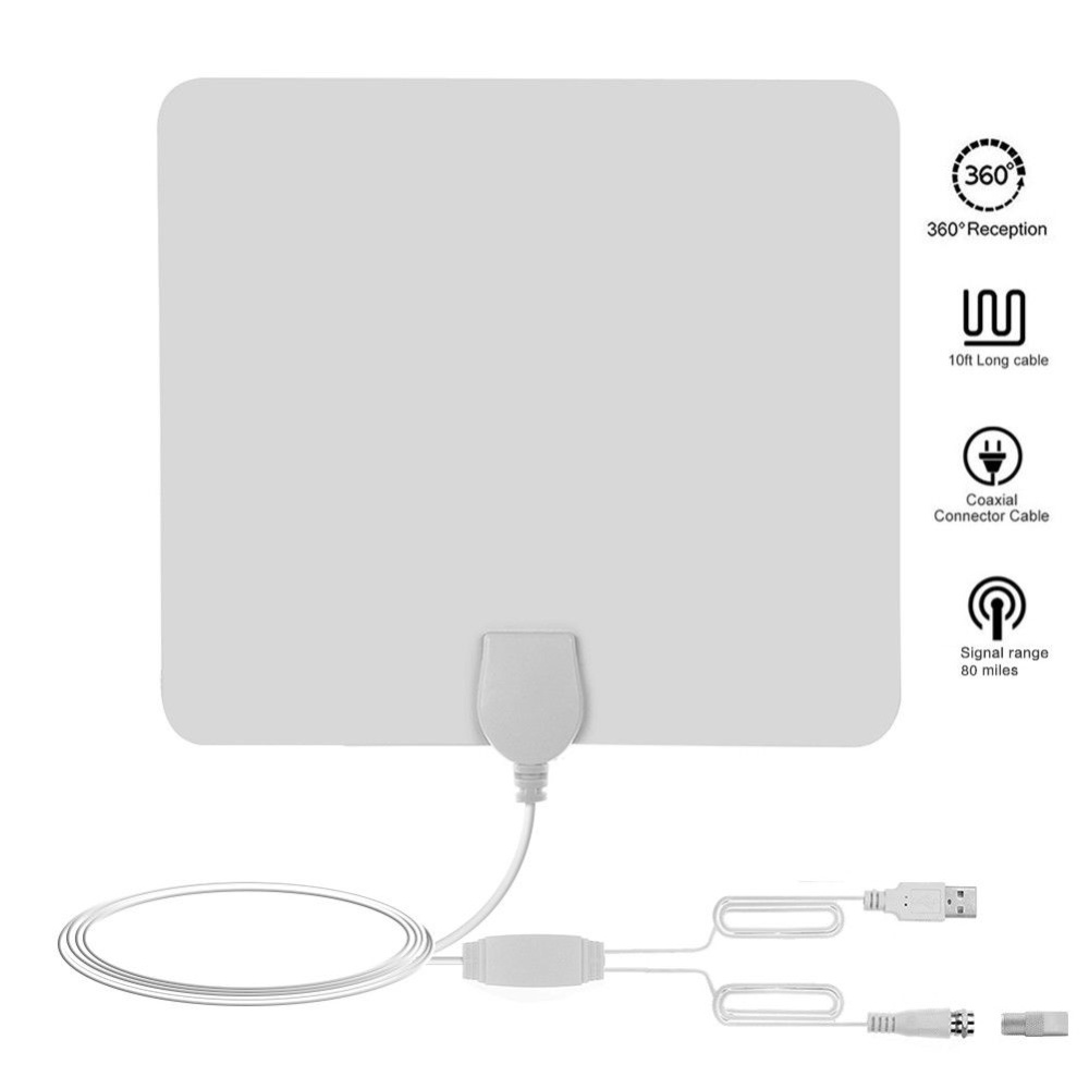 80 Mile HDTV Indoor Antenna Aerial HD Digital TV Signal Amplified Booster & Cable white - Image 2