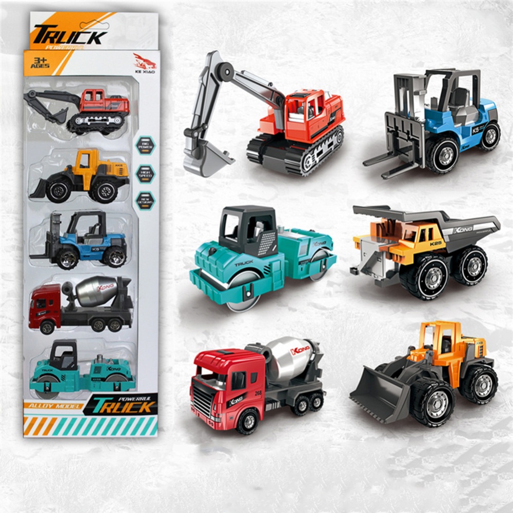 5-piece Set 1:64 Alloy Engineering Vehicle Model Excavator Mixer Forklift Truck Educational Toys Classic style - Image 2