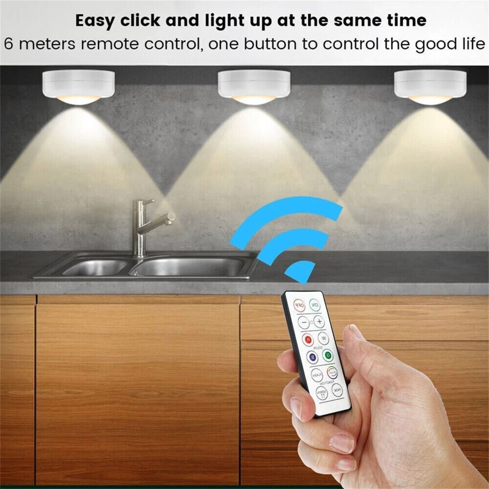 3pcs Led Puck Light With Remote Control 80 Lumens Kitchen Counter Wireless Cabinet Lighting Kit 1 remote contral 3 lights - Image 2