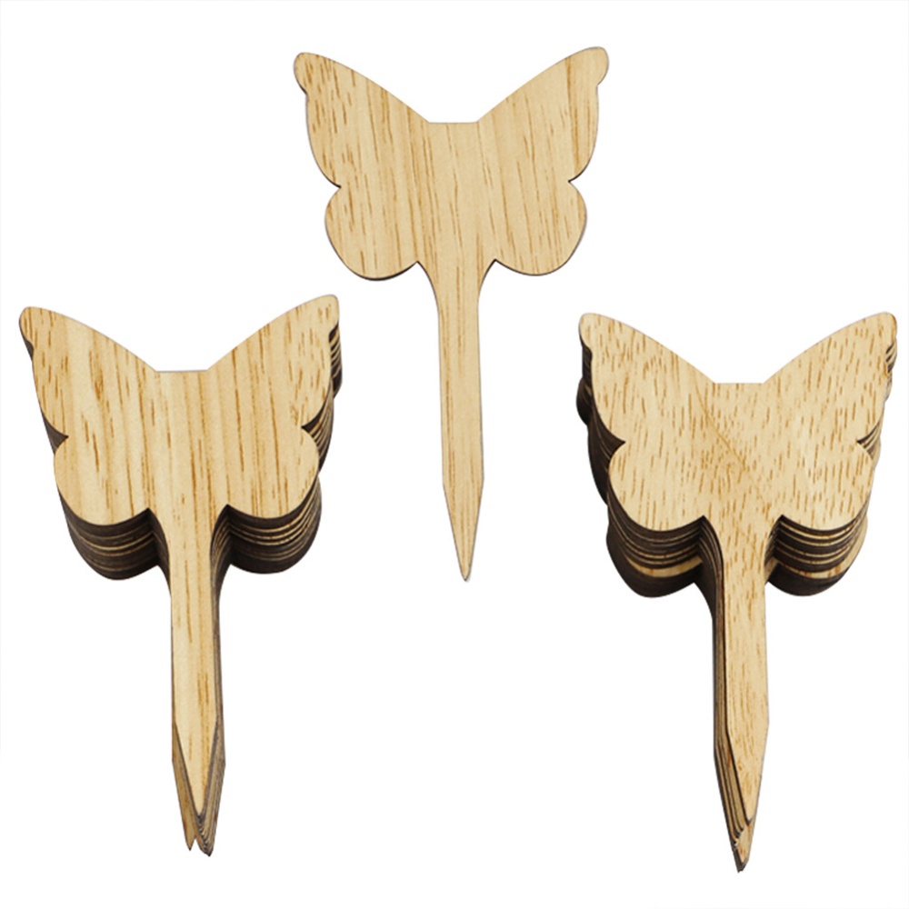 Plant Shaped Wooden Labels Decorative Garden Tags For Seed Potted Herbs Flowers Vegetables JM00482 (Pack of 30 butterflies)