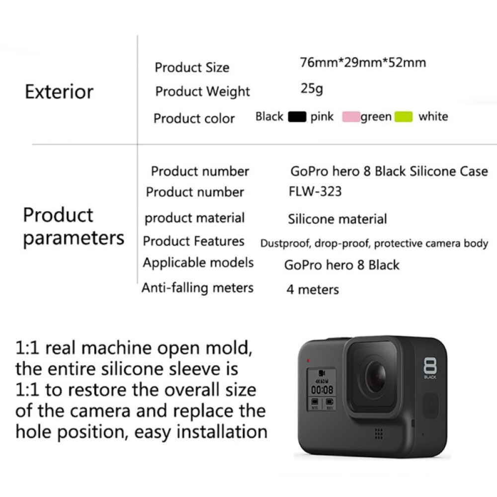 Silicone Case for GoPro Hero 8 Black Camera Accessories Anti-fall Protective Shell with Anti-lost Rope green - Image 4