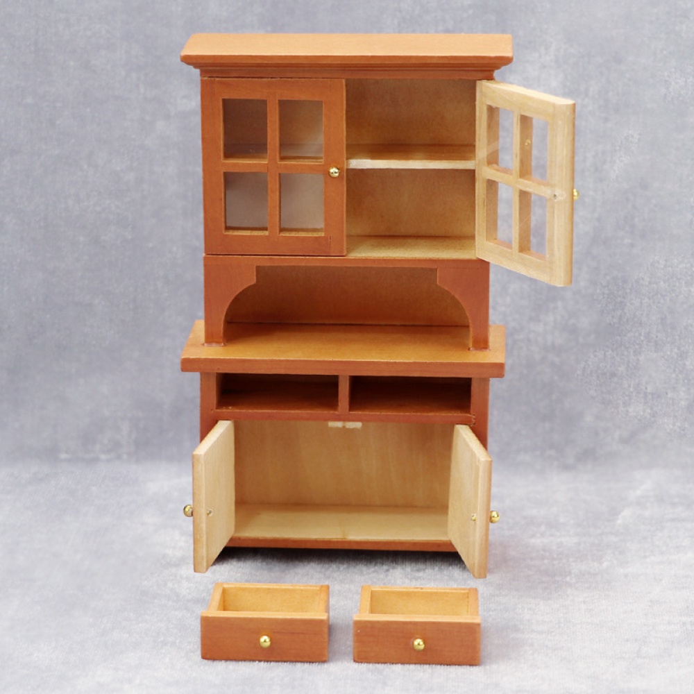 Wooden 1:12 Dollhouse Vertical Cabinet Wardrobe Mini Household Furniture Toy Brown - Image 2