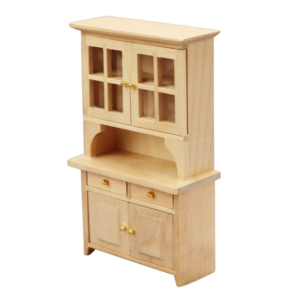 Wooden 1:12 Mini Doll House Vertical Cabinet Study Room Micro Scene Bookcase Bedroom Furniture Wood color - Image 2