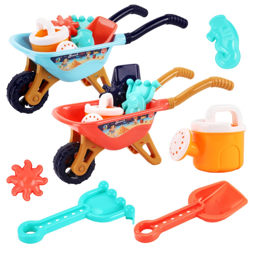 6pcs Boys Digging Sand Playing With Water Children Beach Toy Trolley 733A-338 beach cart orange - Image 2