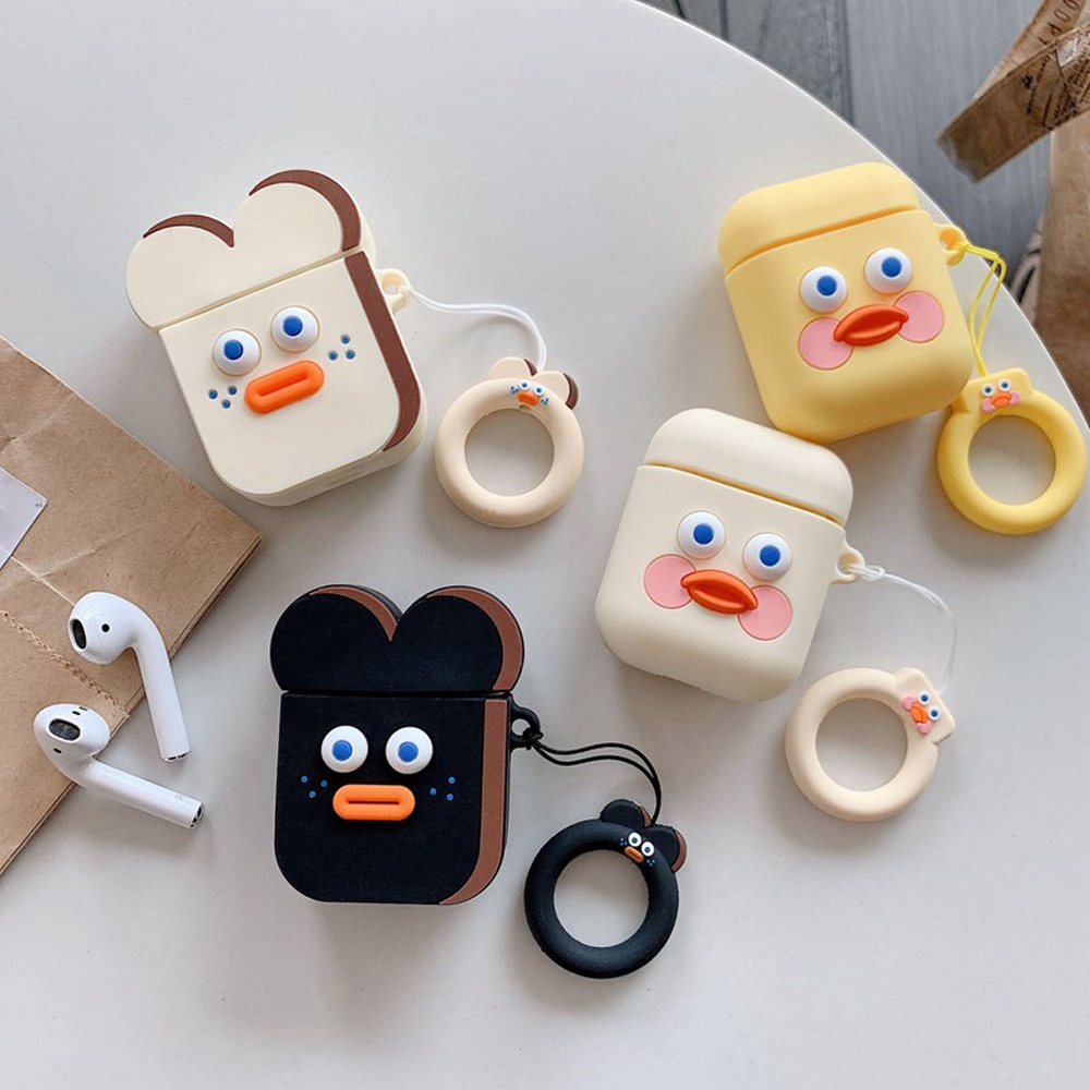 Cute Cartoon Earphone Case for Airpods Funny Sausage Mouth Duck Soft Silicone - Light Brown - Image 2