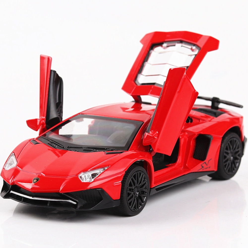 Alloy Racing Car Model with Light Sound 3 Open Doors Toy Gift for Kids red