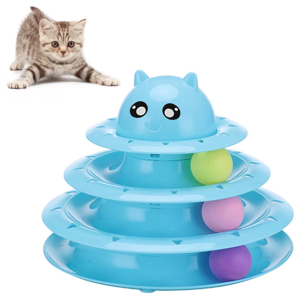 3-level Cat Track Toy With Colorful Balls Detachable Interactive Game Puzzle Funny pink_23x18cm 400g - Image 2