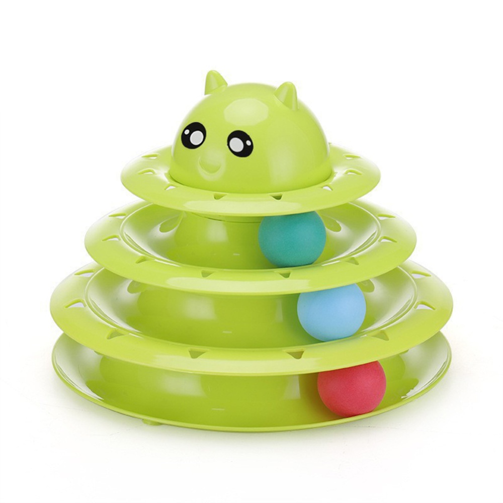 3-level Cat Track Toy With Colorful Balls Detachable Interactive Game Puzzle Funny green_23x18cm 400g