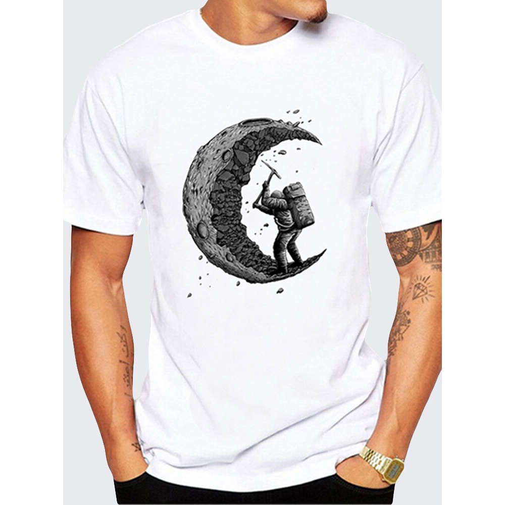 Mens Summer Creative Printed O-neck Short Sleeve Casual - XL White