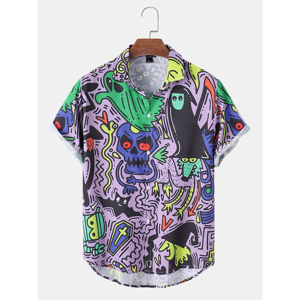 Mens Hollyween Cartoon Casual Shirts - White M