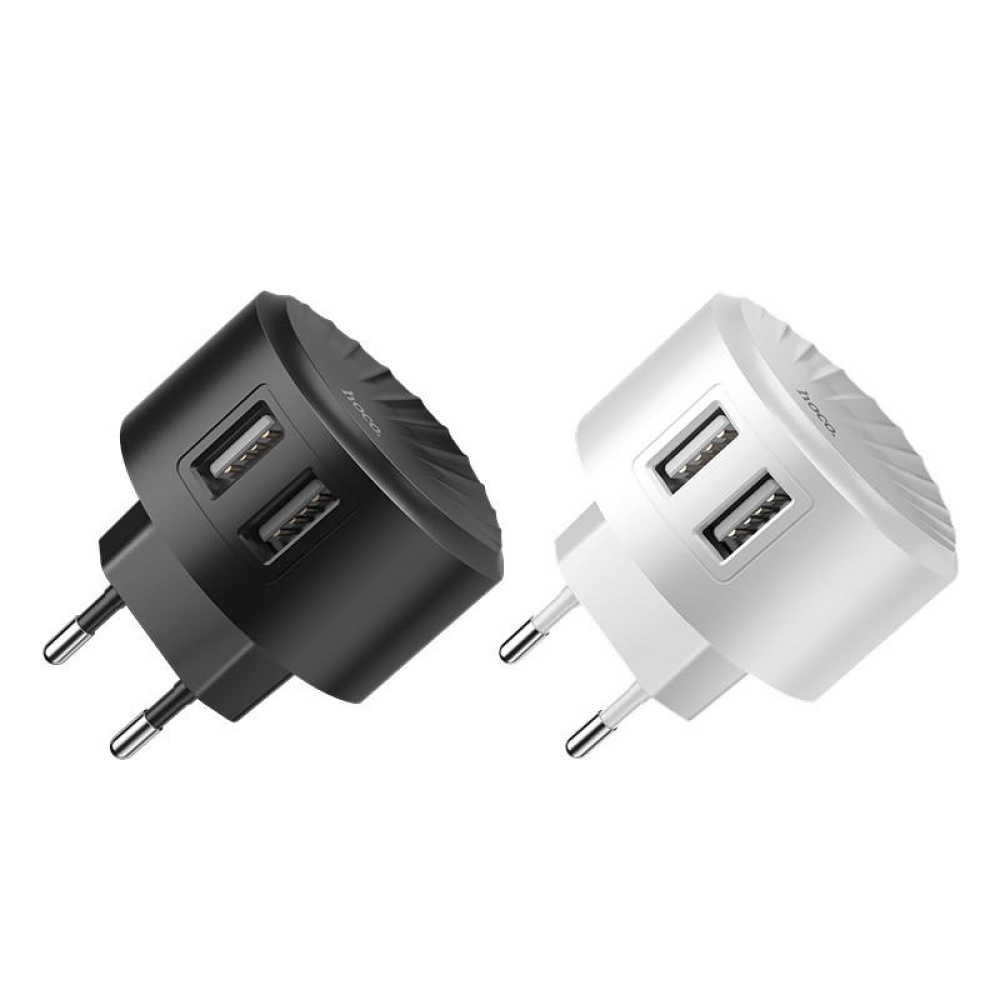 HOCO C67A Portable EU Dual USB Charger Travel Adapter for Samsung Huawei - White - Image 2