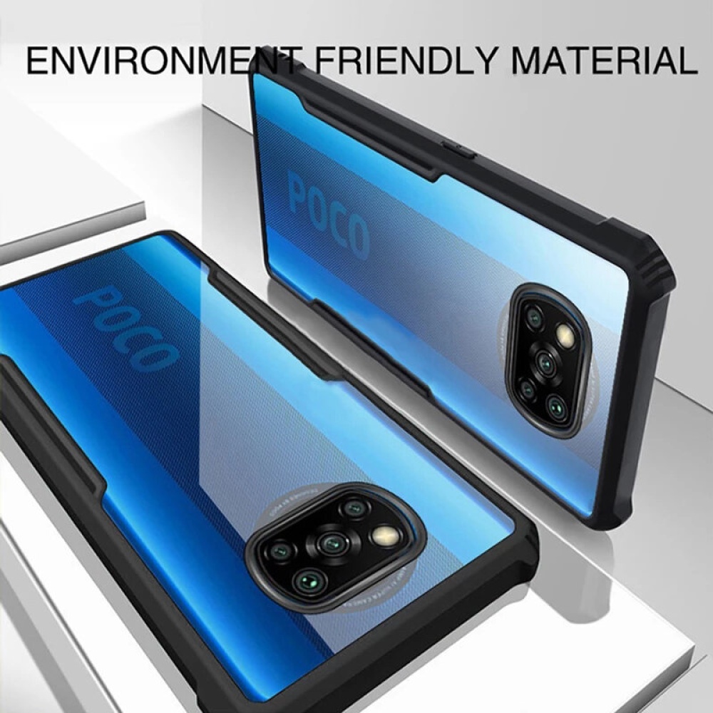 for POCO X3 NFC Case with Bumpers Shockproof Anti-Fingerprint Transparent Acrylic Protective Case - Blue - Image 2