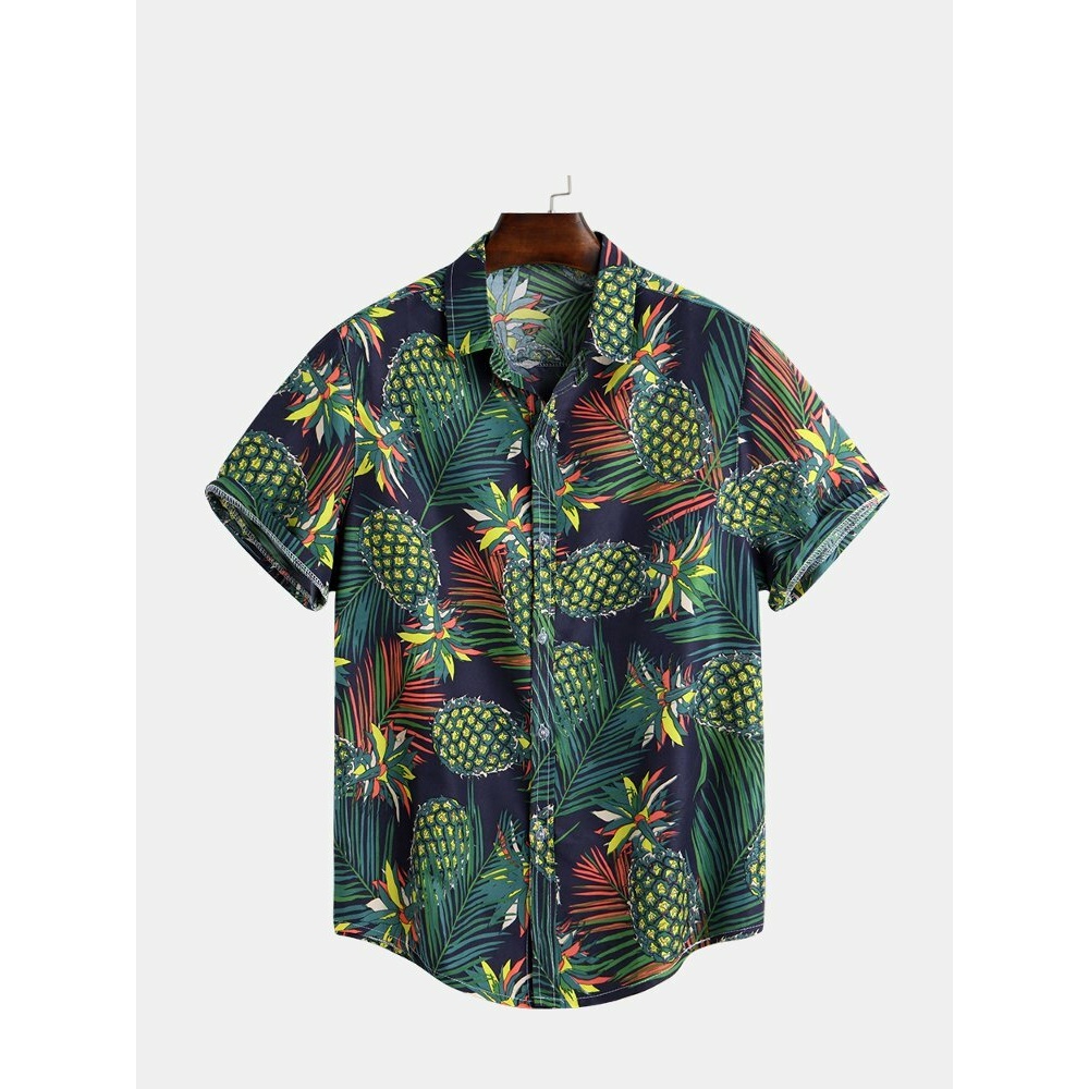 Mens Summer Tropical Printed Loose Short Sleeve Casual Shirt - M Green