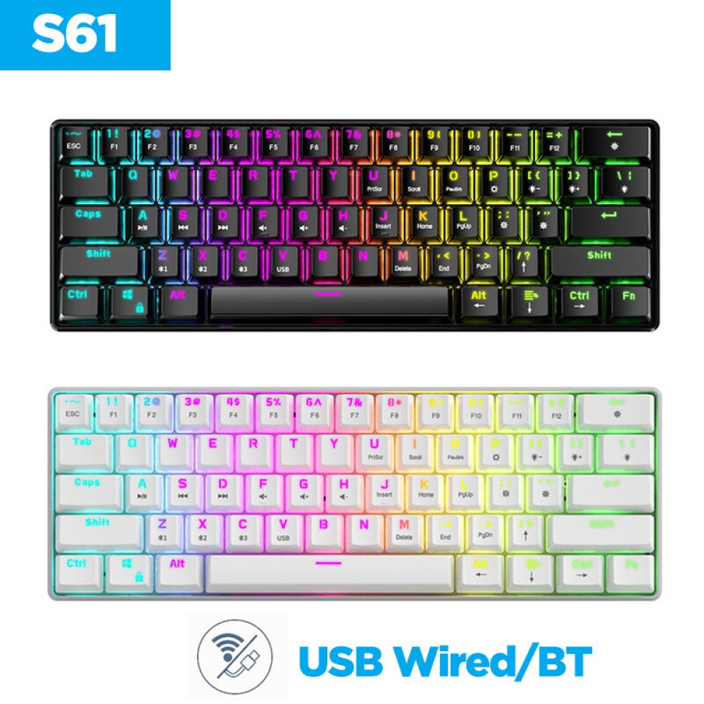 S61 61 Keys bluetooth Dual Mode Mechanical Keyboard RGB Backlight Gaming Keyboard For Phone Tablet OS - White - Image 2