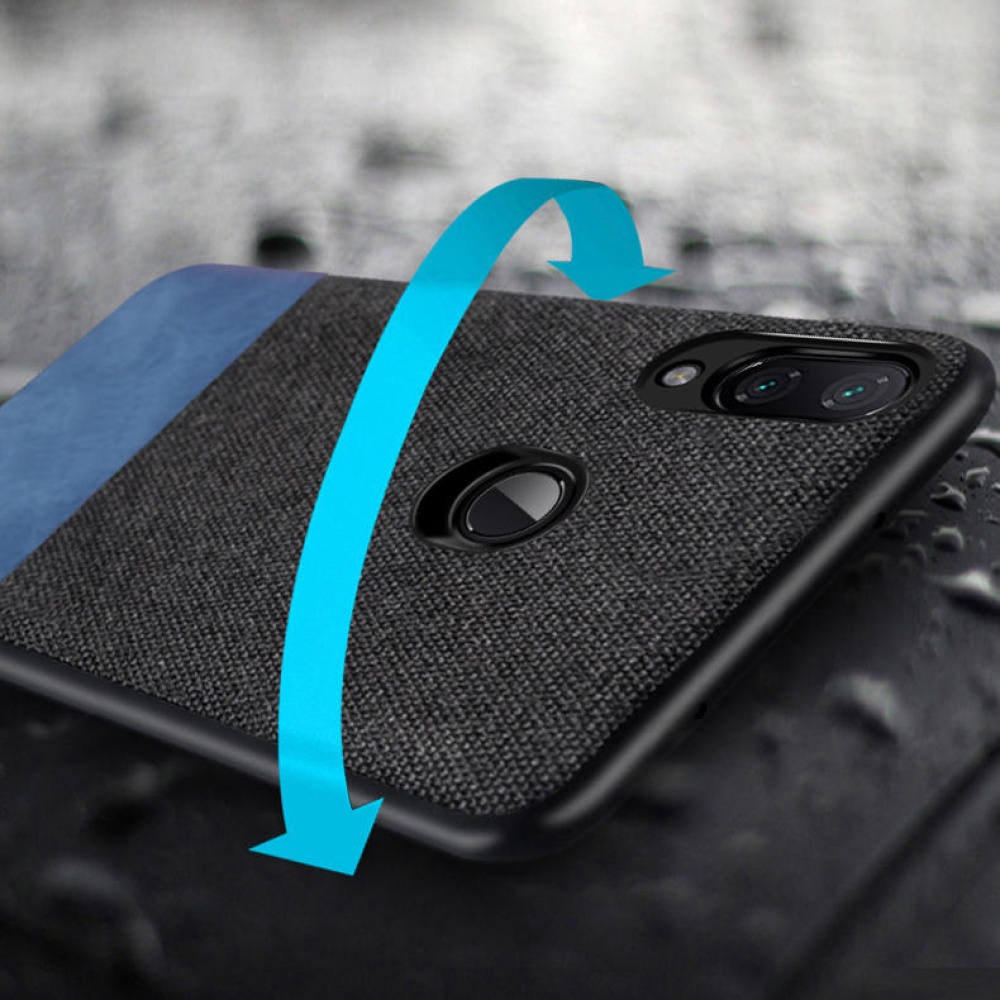 Luxury Fabric Splice Soft Silicone Edge Shockproof Protective Case For Xiaomi Redmi Note 7 Non-original - Denim Blue - Image 2