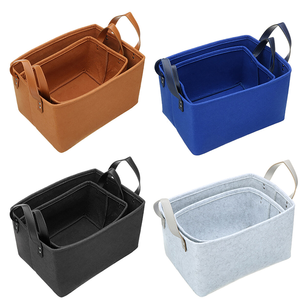 Portable Folding Large Capacity Felt Storage Basket Bag Container Desktop Organizer - Blue S