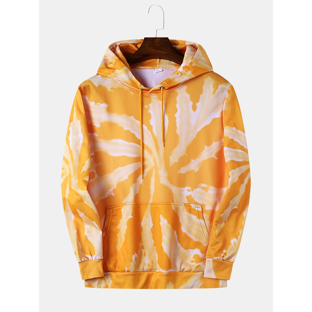 Men Cotton Casual Printed Loose Long Sleeve Hooded - XL Orange