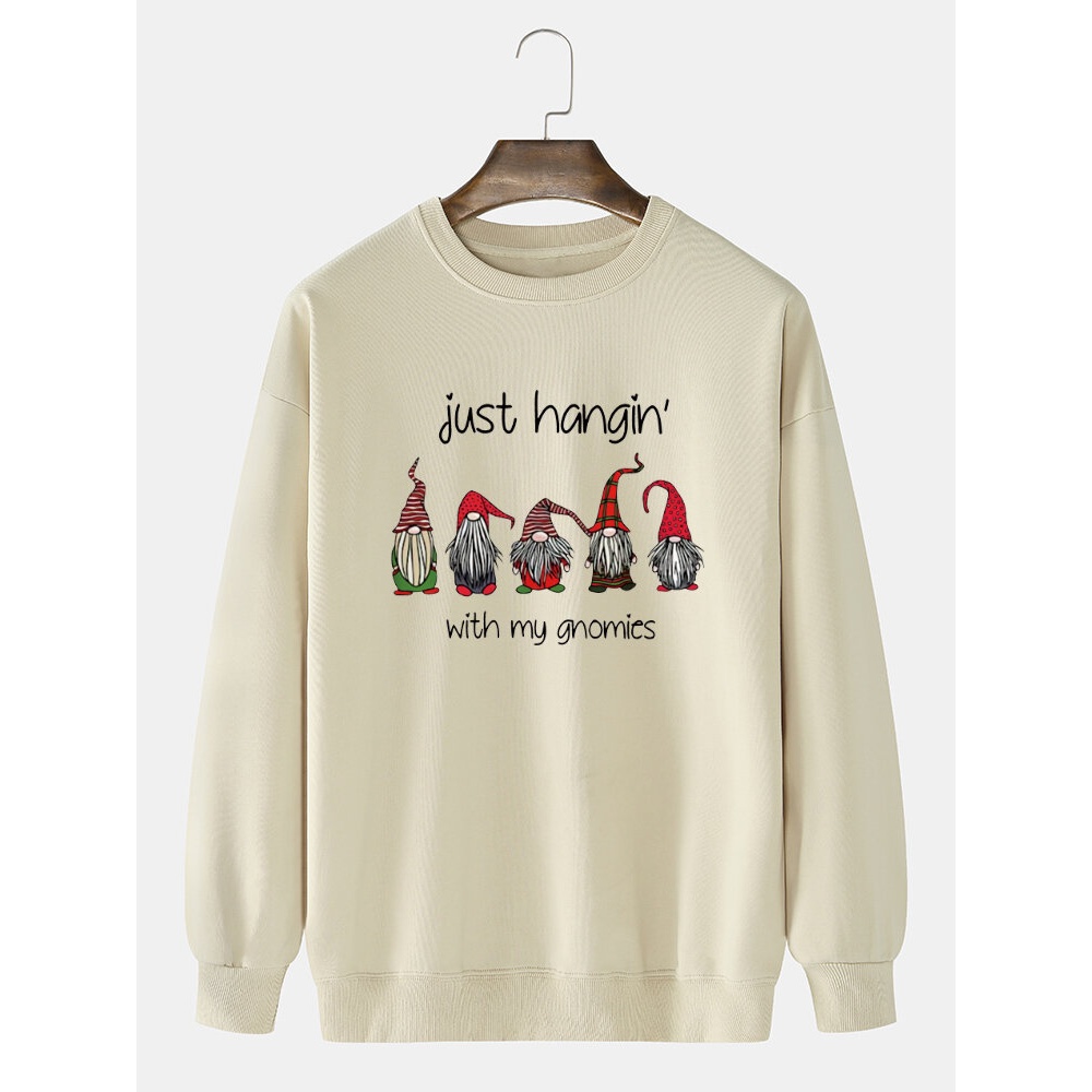 Mens Cotton Cartoon Figure Print Drop Shoulder Pullover Long Sleeve Sweatshirts - White M