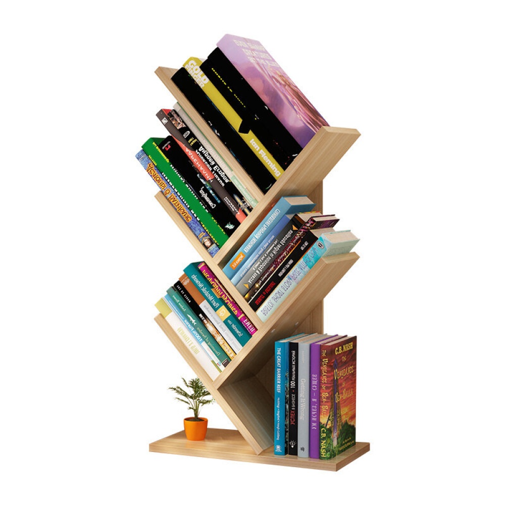 Creative Color Storage Shelf 3 Layers Tree-shaped Bookshelf Simple Shelf Desk Storage Rack for Home Office - H-Light Walnut