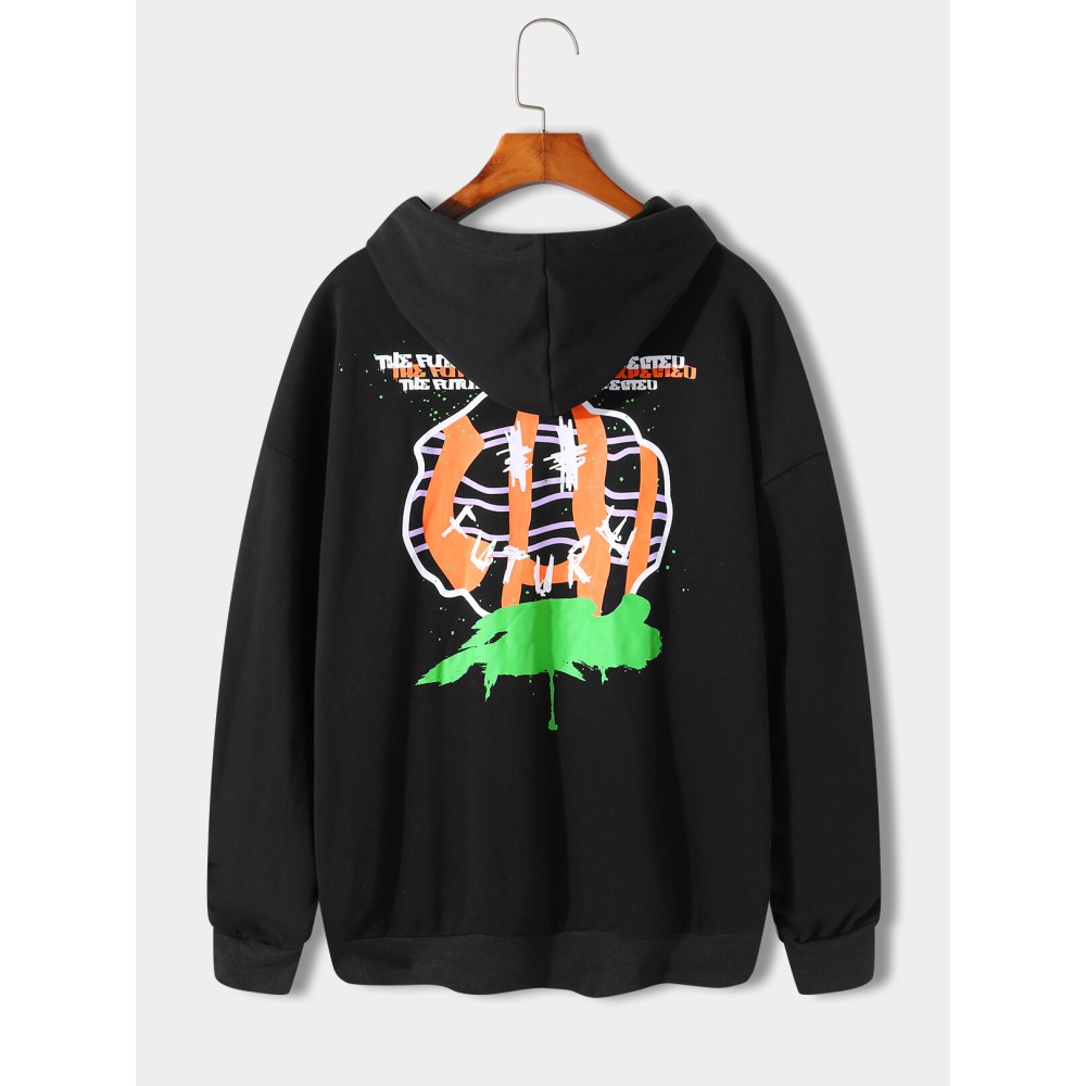 Men Casual Graffiti Hoodie - Black S