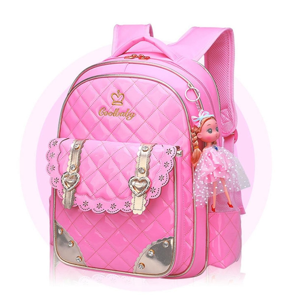 Nylon School Bag Waterproof Backpack Children Shoulder Bag Handbag With Doll Pendant - L Black - Image 2