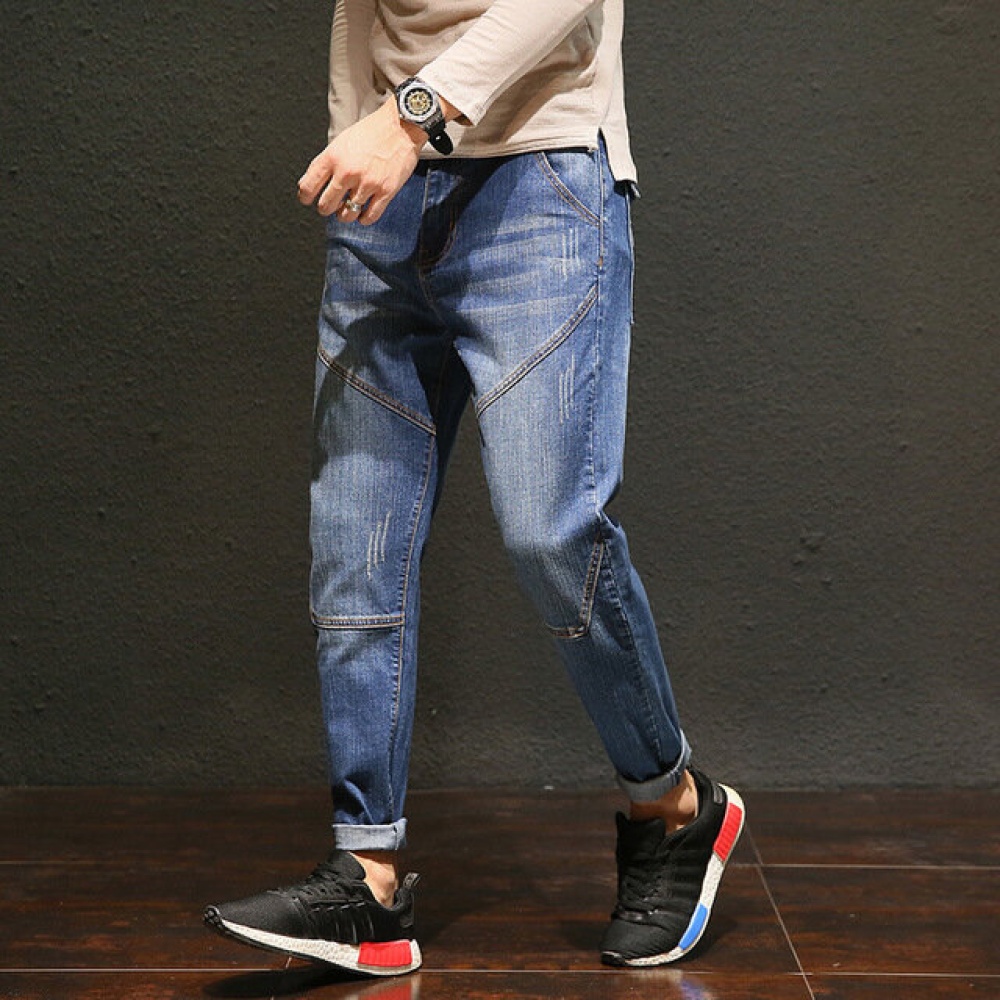 Season New Harem Pants Men's Pants Youth Men's Jeans Stitching Loose Large Size Stretch Pants Tide - 31 Blue 5505