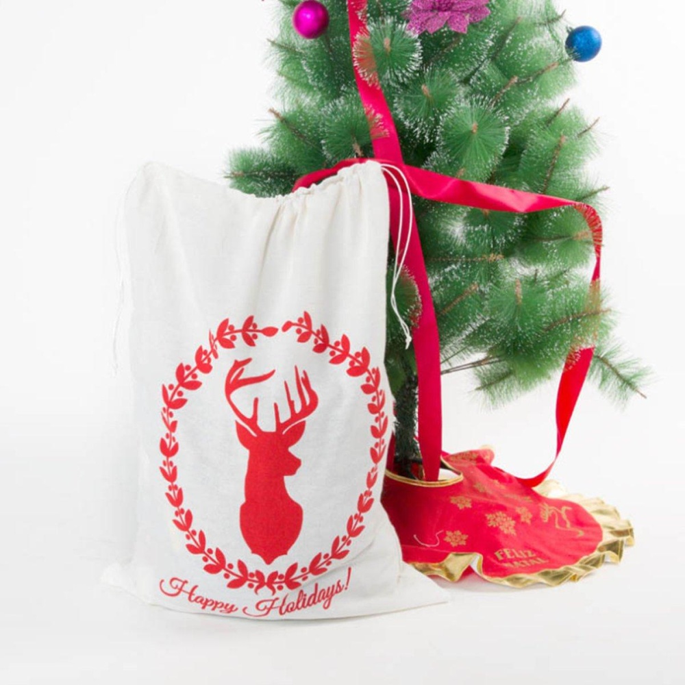 Santa Gift sack Cloth Stocking Storage Burlap Bag Bundle  Decorations - A - Image 2