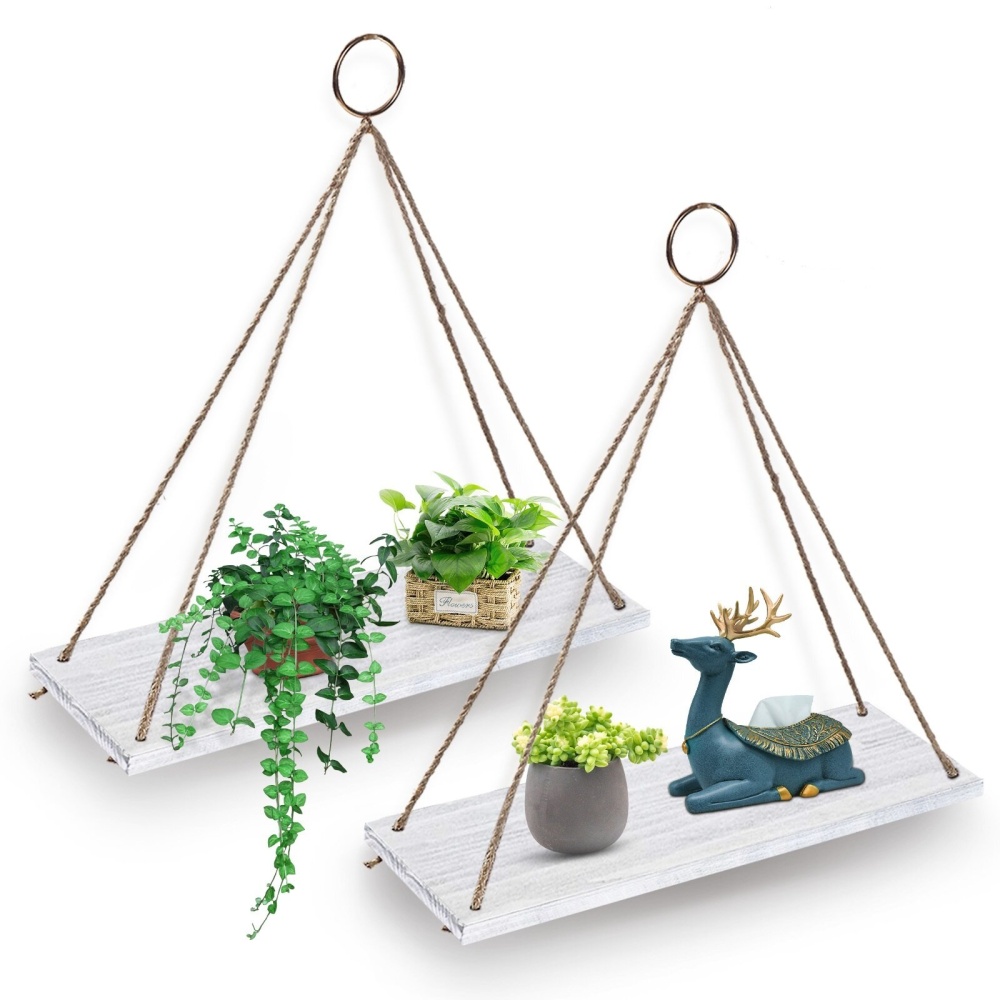 AGSIVO Wall Hanging Retro Shelves Floating Storage Shelf Hanging Shelves Holder - 2Pcs
