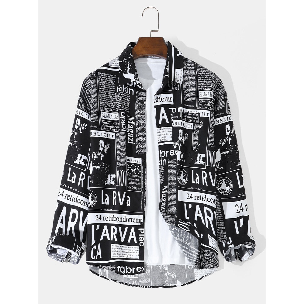 Men's Streetwear Style Stylish Letter Printed Shirt - Black M
