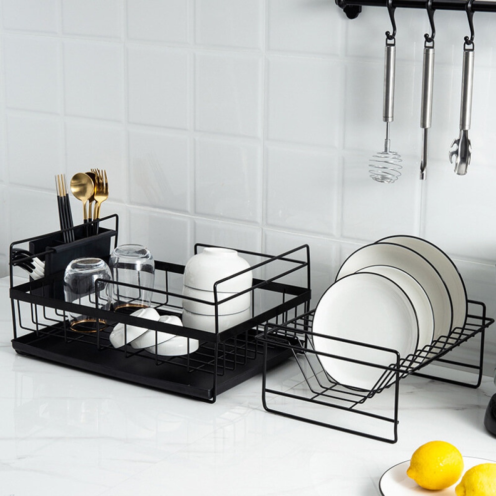 Multifunction Kitchen Storage Organizer Dish Drainer Drying Rack Iron Sink Holder Tray For Plate Cup Bowl Tableware Shelf Basket - Black - Image 2