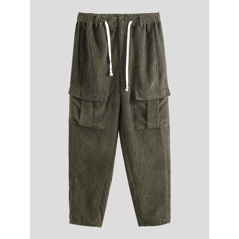 Mens Vintage Big Pockets Drawstring Loose Fit Comfy Causal Pants - M Blue