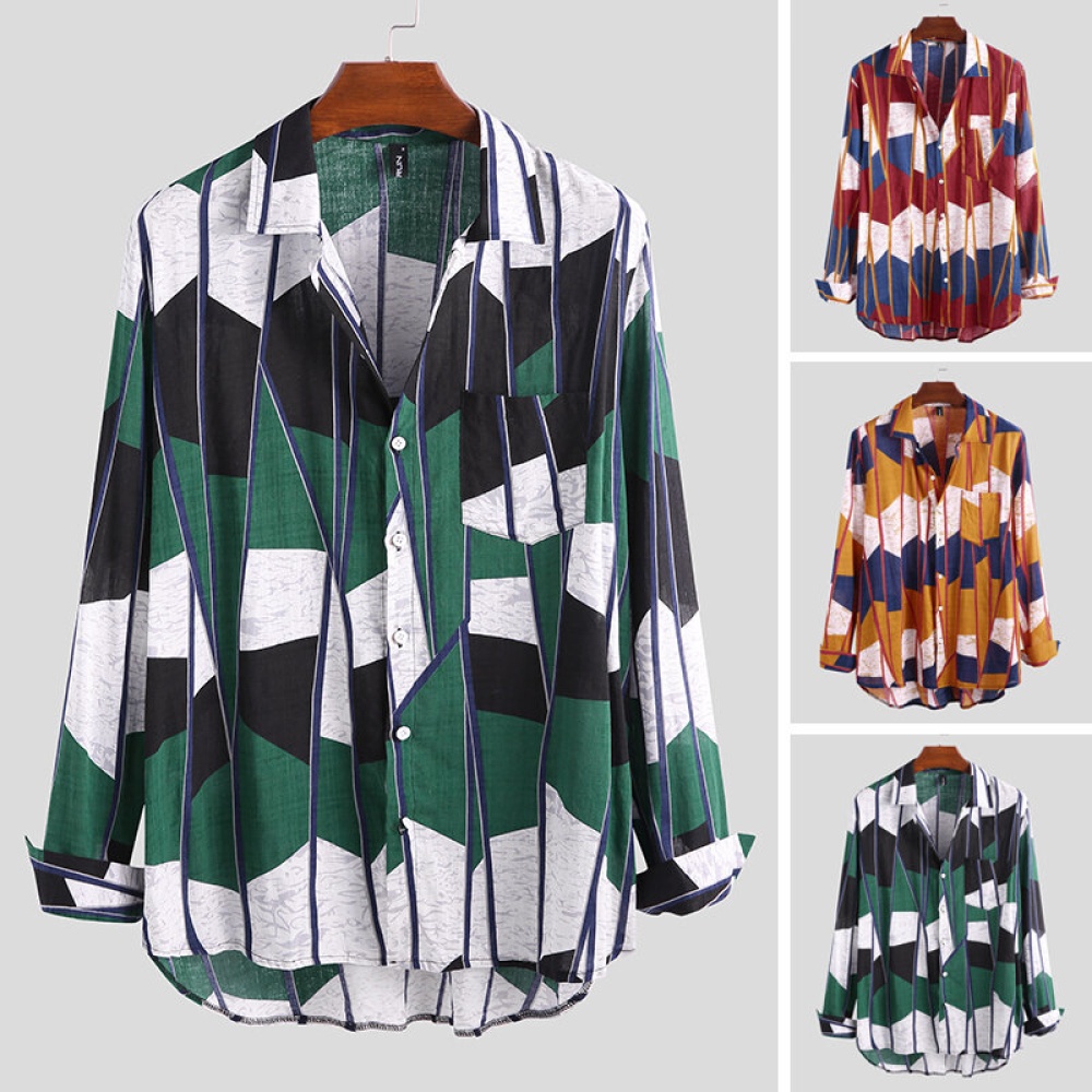 Men Vintage Collared Shirts Long Sleeve Button Down Shirt Floral Beach Party Top - S Yellow