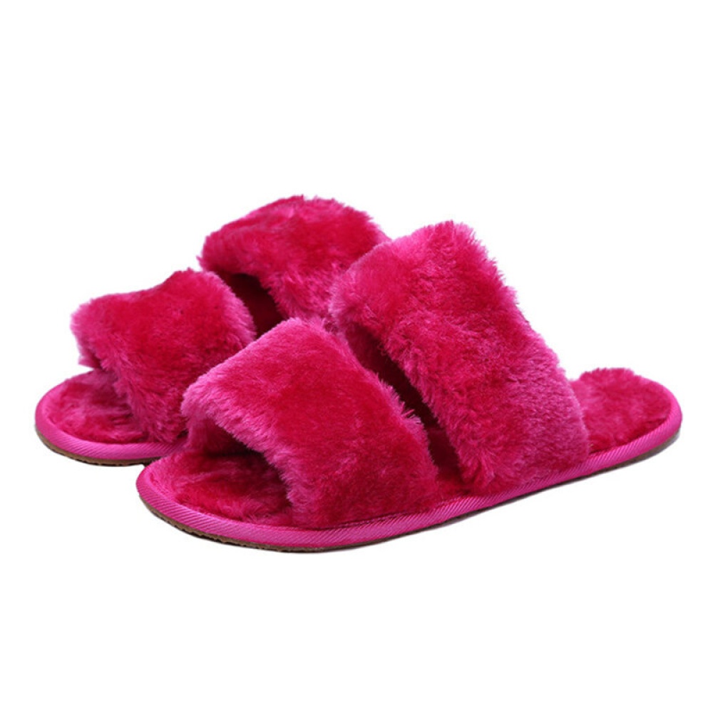 Winter Women House Slippers Faux Fur Warm Flat Shoes Female Slip on Home Furry Ladies Slippers - Grey 37 - Image 2