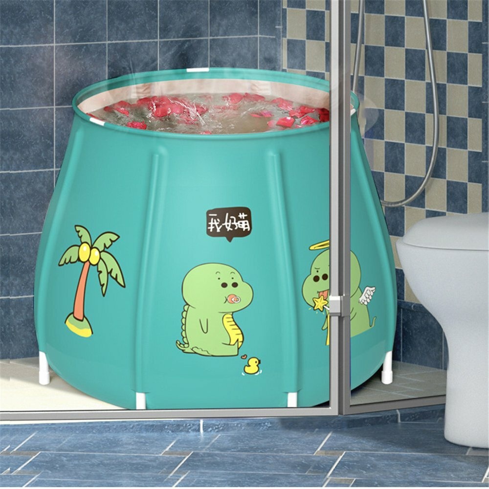 Portable Bathtub Folding Bath Bucket Foldable Large Adult Tub Baby Swimming Pool Insulation Separate Family Bathroom SPA Tub With Lid - Green - Image 2