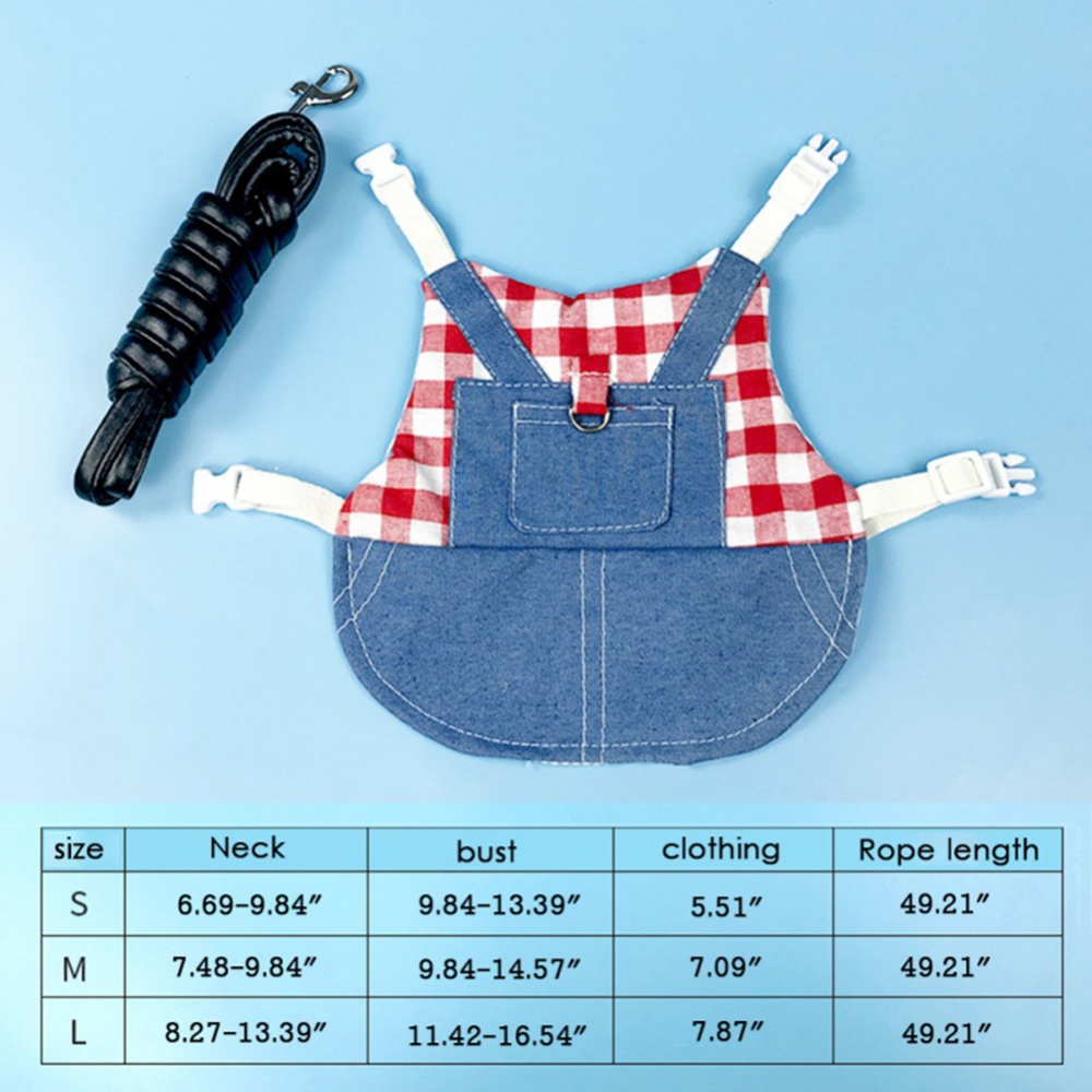 Denim Jacket Coat With Harness Leash Costume Clothes Pet Supplies For Rabbit Guinea Pig Hamster M size _Red Plaid - Image 2