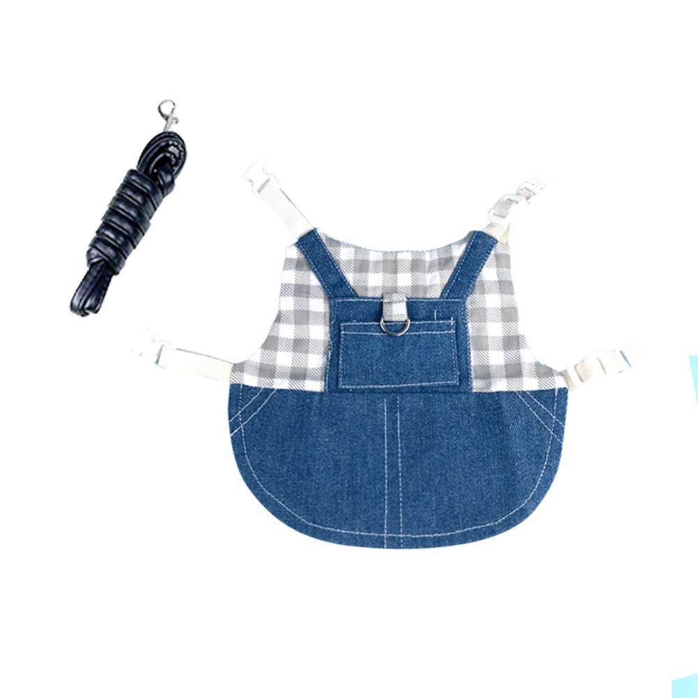 Denim Jacket Coat With Harness Leash Costume Clothes Pet Supplies For Rabbit Guinea Pig Hamster M size _Gray Plaid - Image 2