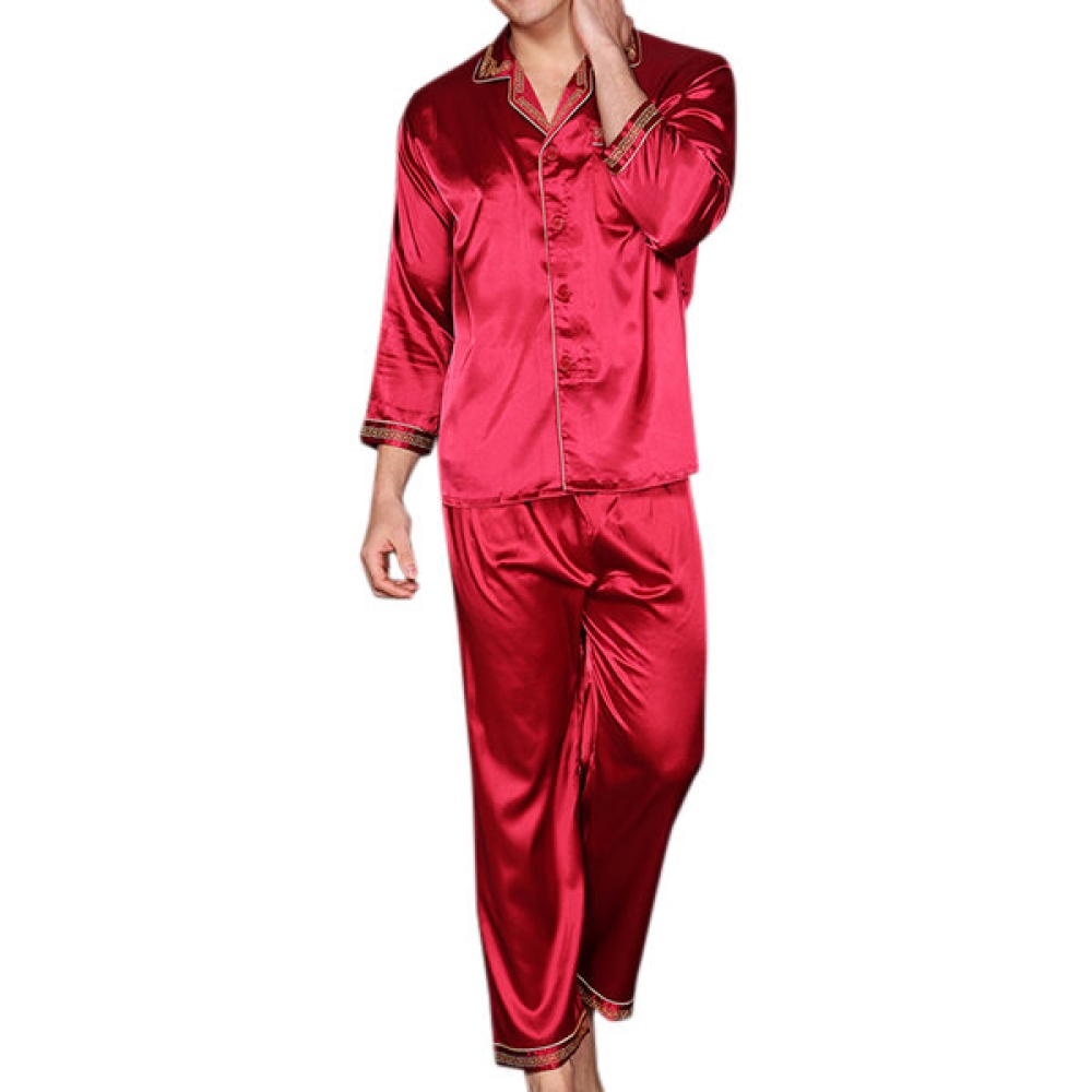 Silk Soft Breathable Pajamas Set - 2XL Beige - Image 2