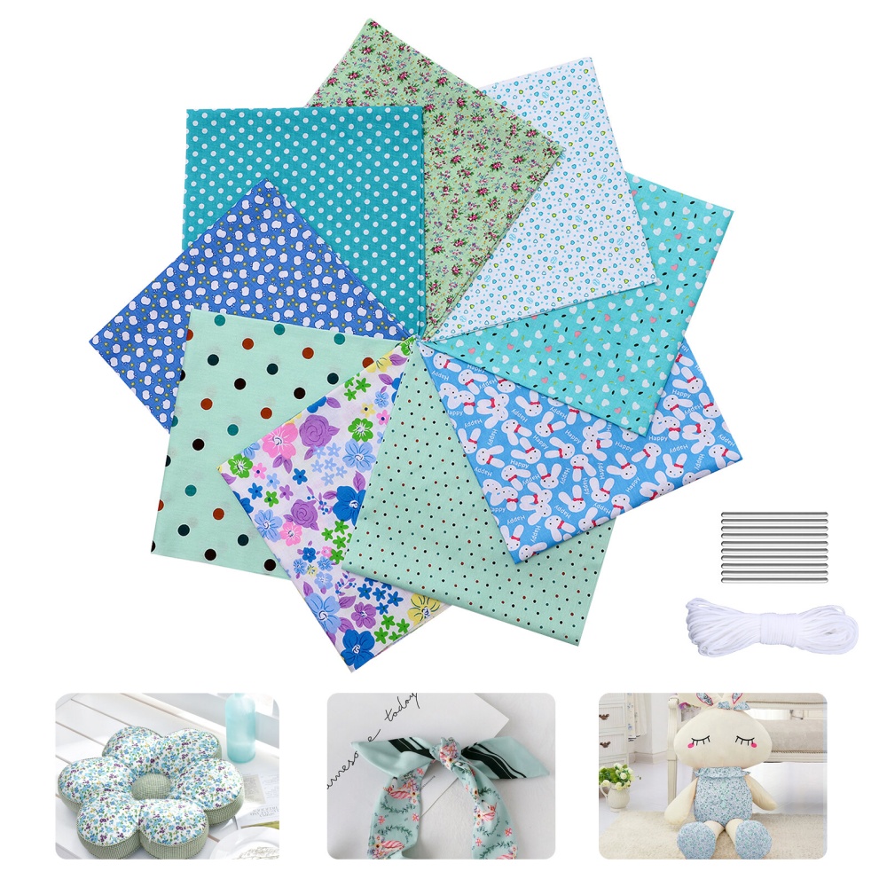 9pcs/Pack 50*50cm Cotton Fabric For Sewing Charm Handicraft Patchwork Cloth Quilting Needelwork - Blue - Image 2