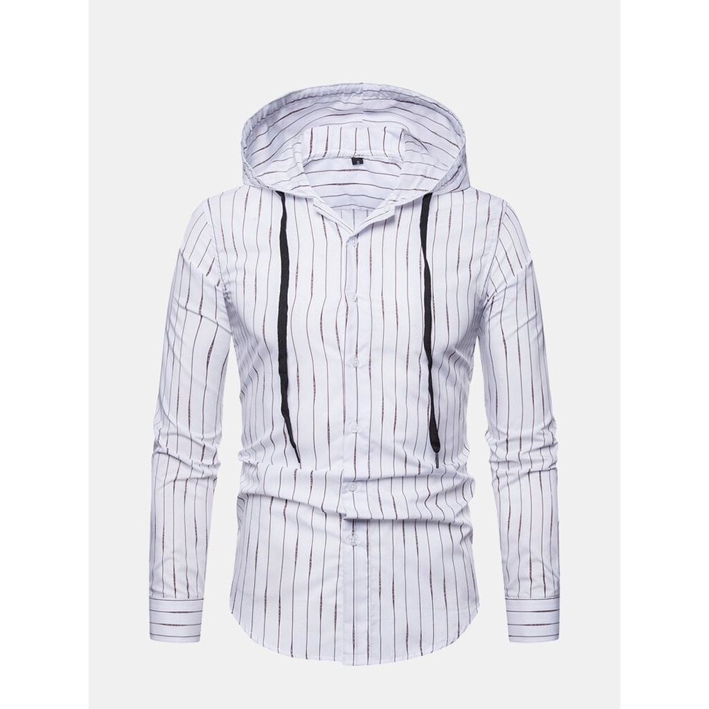 Men's Casual r Hooded Stripe Drawstring Slim Fit Shirts - XL Navy