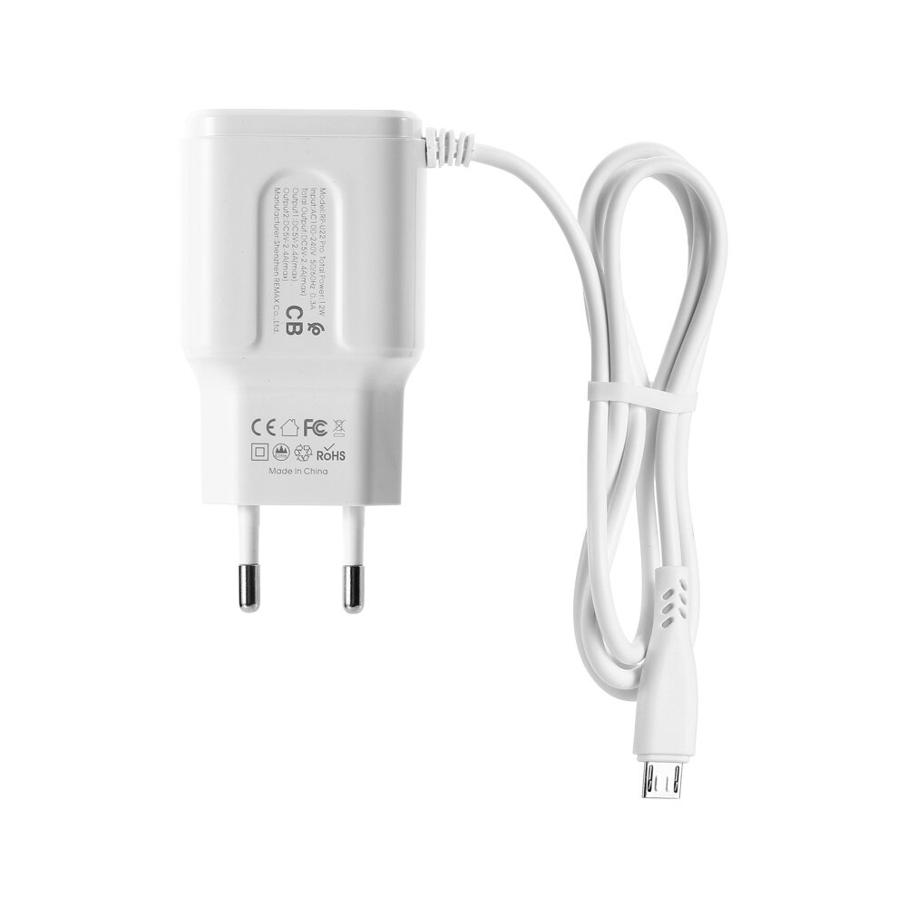 REMAX RP-U22 2.4A LED Dual USB Ports Extra Cable EU Plug Wall USB Travel Charger for iPhone 11 Pro Max for Samsung S10+ K30 5G HUAWEI - Type C Plug - Image 2