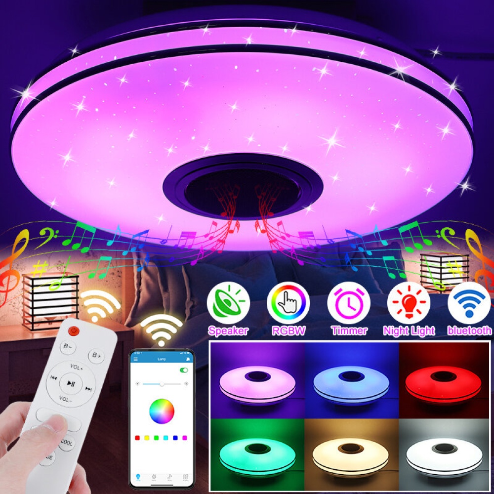 30CM Diameter Double Silver Line Star Point Smart Ceiling Lights 24W Colorful APP Remote Control bluetooth Music Ceiling Lamp Acrylic+Iron Material - - Image 2