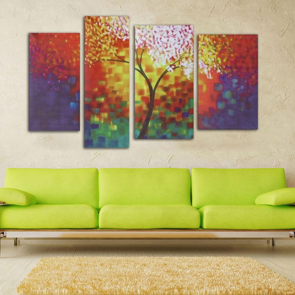 4 Piece Unframed Colourful Trees Canvas Oil Paintings Picture Home Wall Art - Image 2